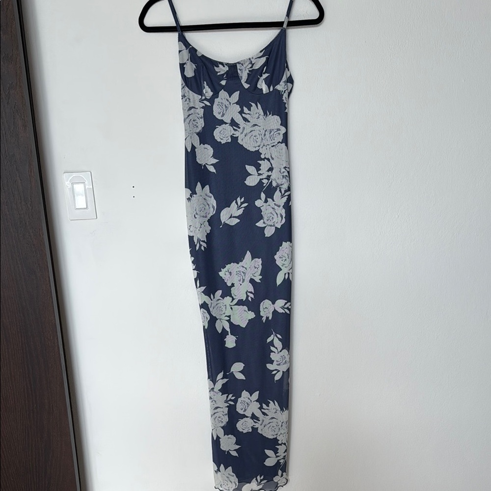 Blue Bodycon Spaghetti Strap Maxi Dress